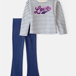 Carters Girl Kid 2-Piece "Love" Striped fleece Top & Flared Pant Set size 8